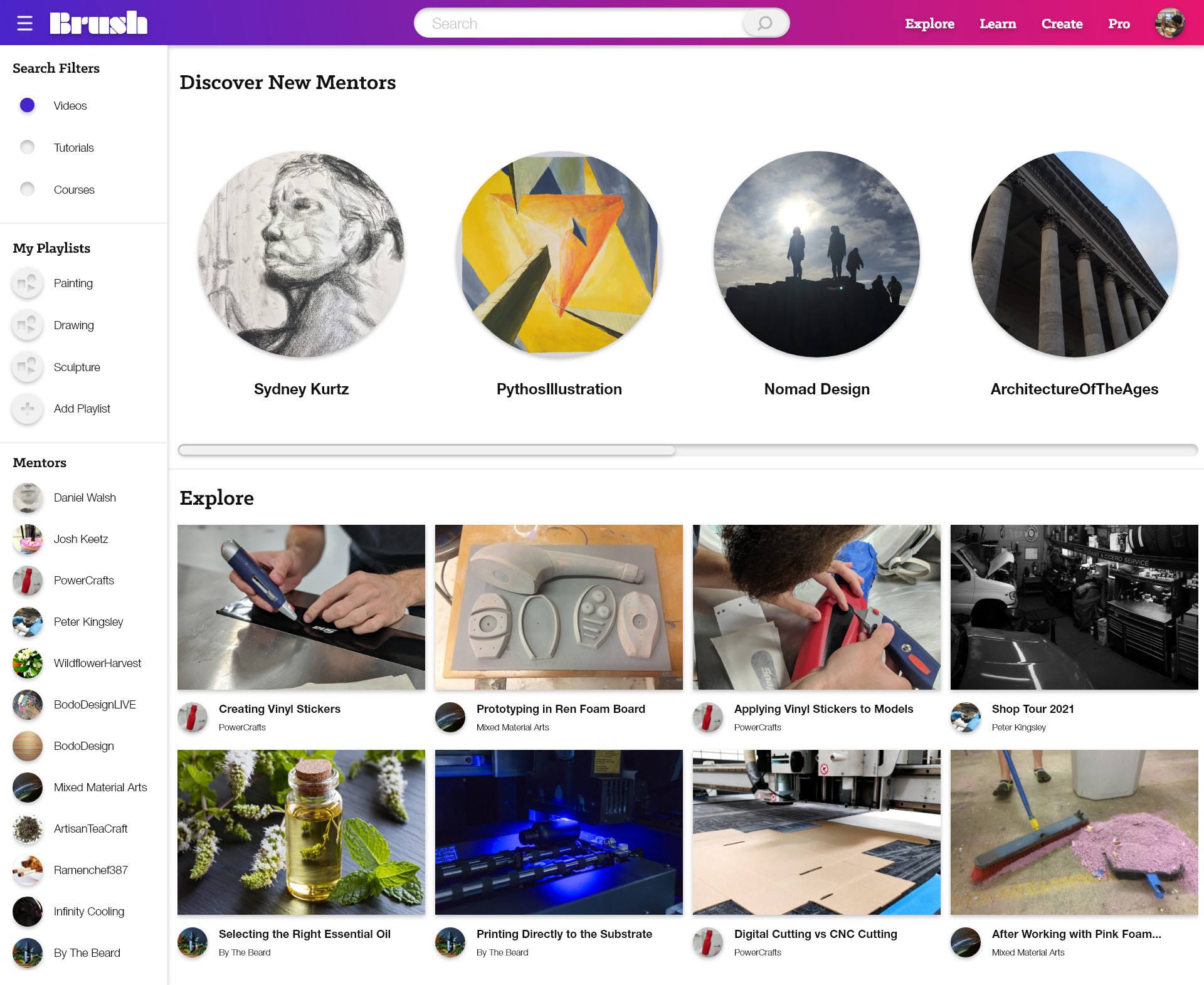 Learn hi-fi — Discover New Mentors carousel above the personalized Explore feed