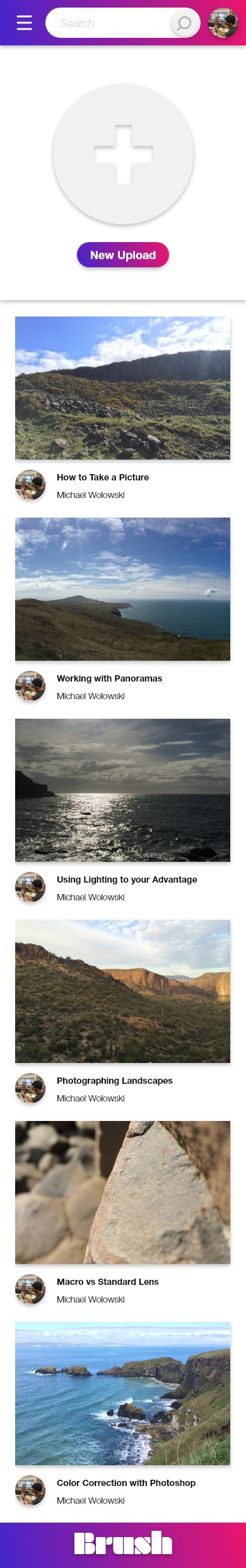 Mobile create — New Upload above the user's own uploads