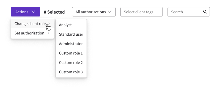 Change client role submenu with role options