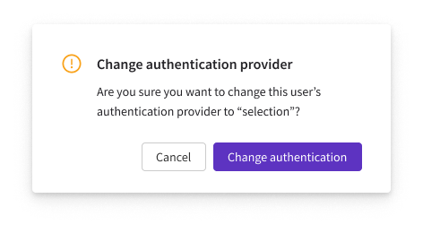 Confirmation modal — change authentication provider