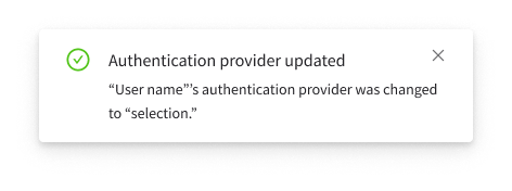 Success toast — authentication provider updated