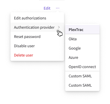 Authentication provider submenu