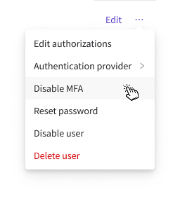 Actions menu for a user with MFA enabled