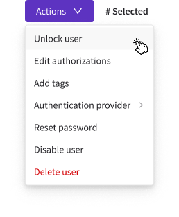 Bulk actions dropdown — locked users selected