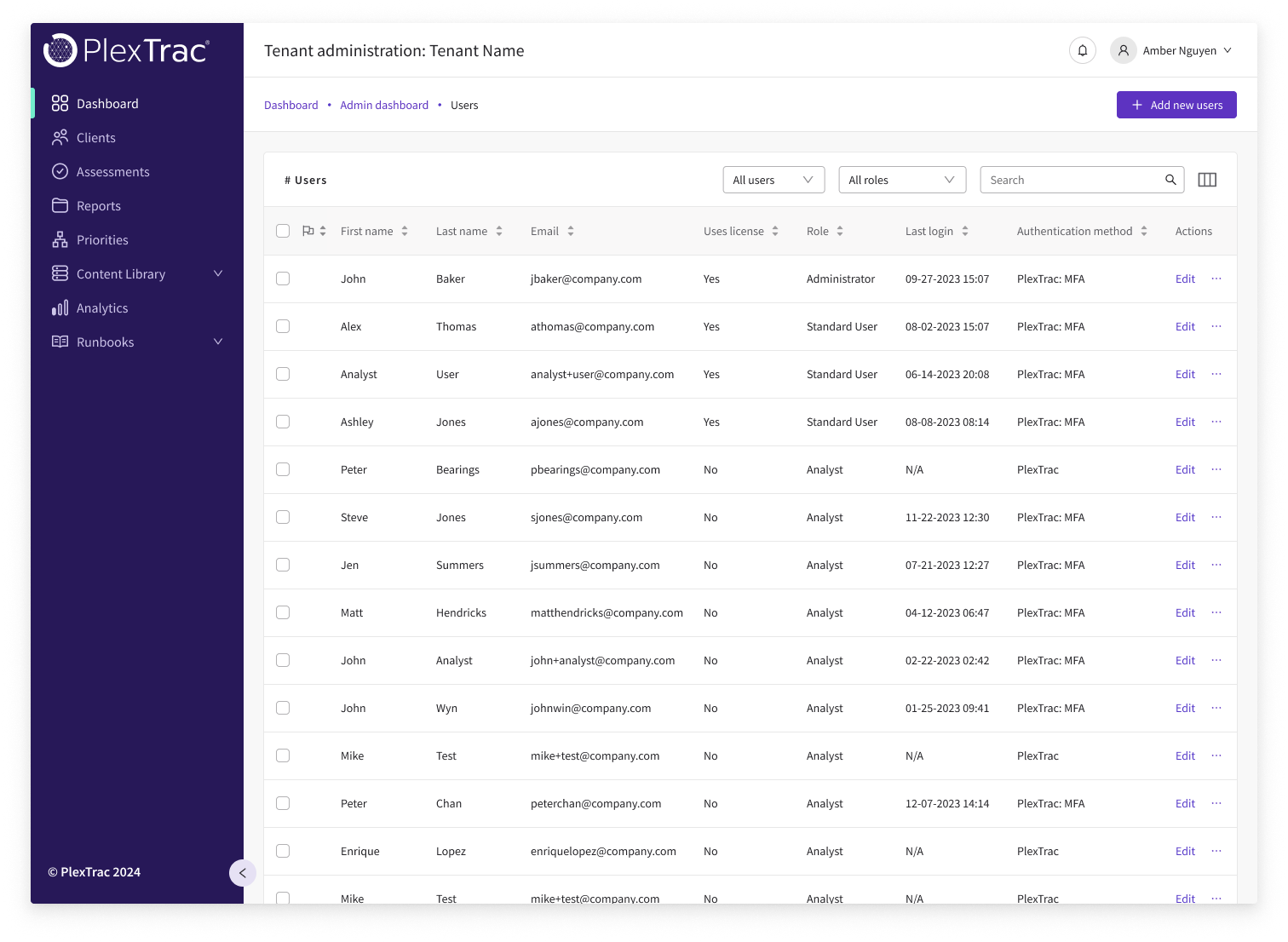 Redesigned PlexTrac user list — final tenant administration page