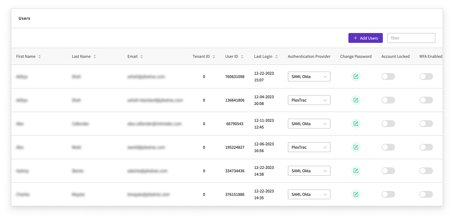 Outgoing user list UI